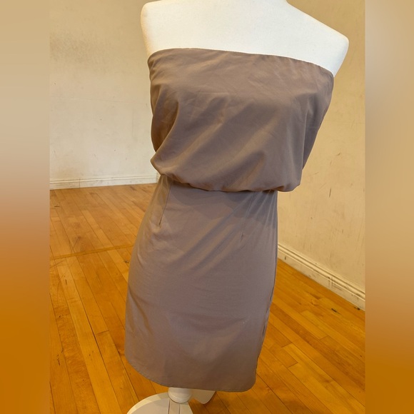 Small 26” waist tube mini dress taupe midi strapless bodycon S vintage custom - Picture 1 of 4